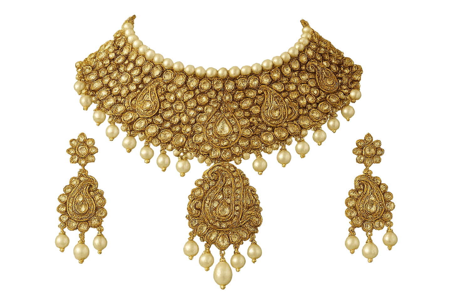 Kundan Bridal Set 42 with pearl give the image in png format no background 