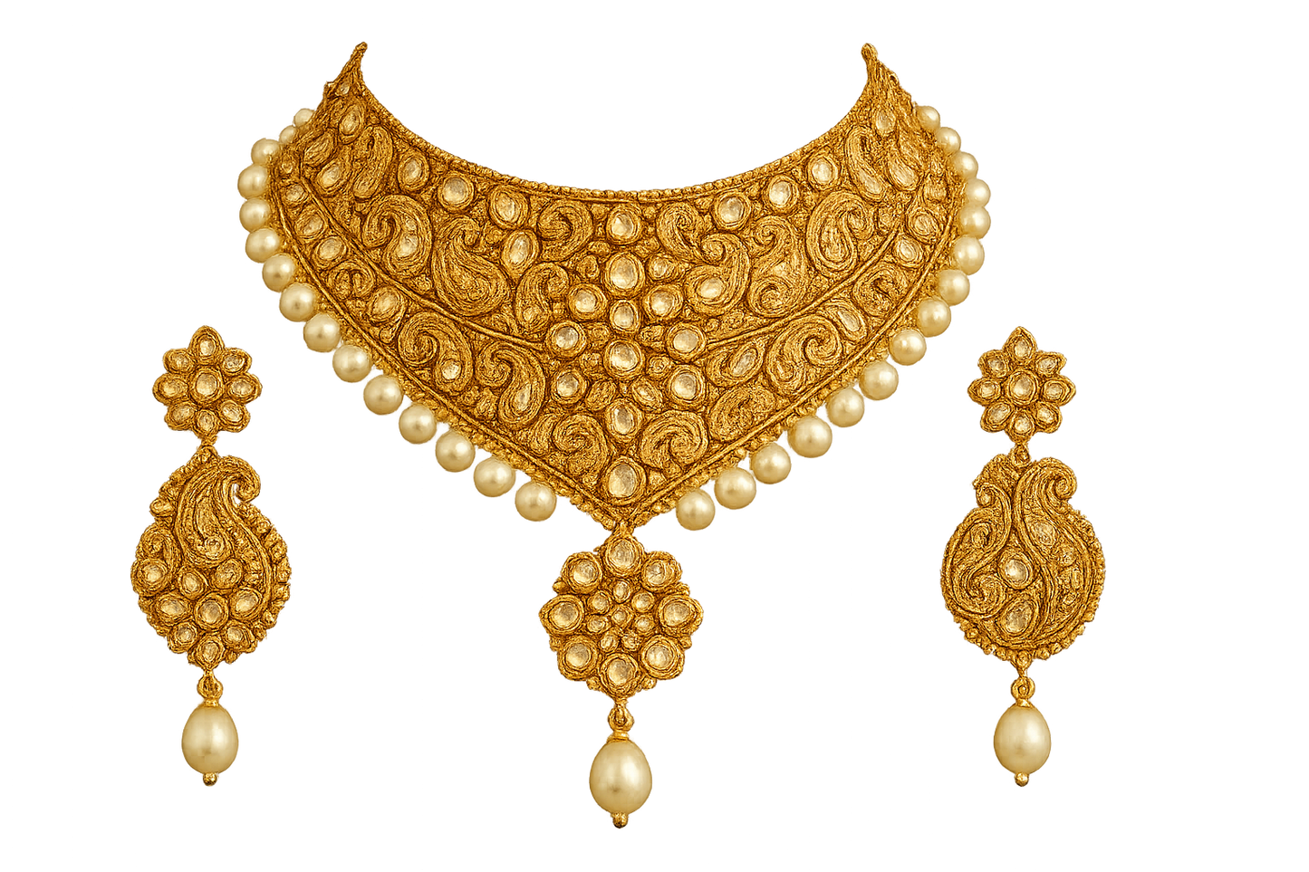 Kundan Bridal Set 42 with pearl give the image in png format no background 