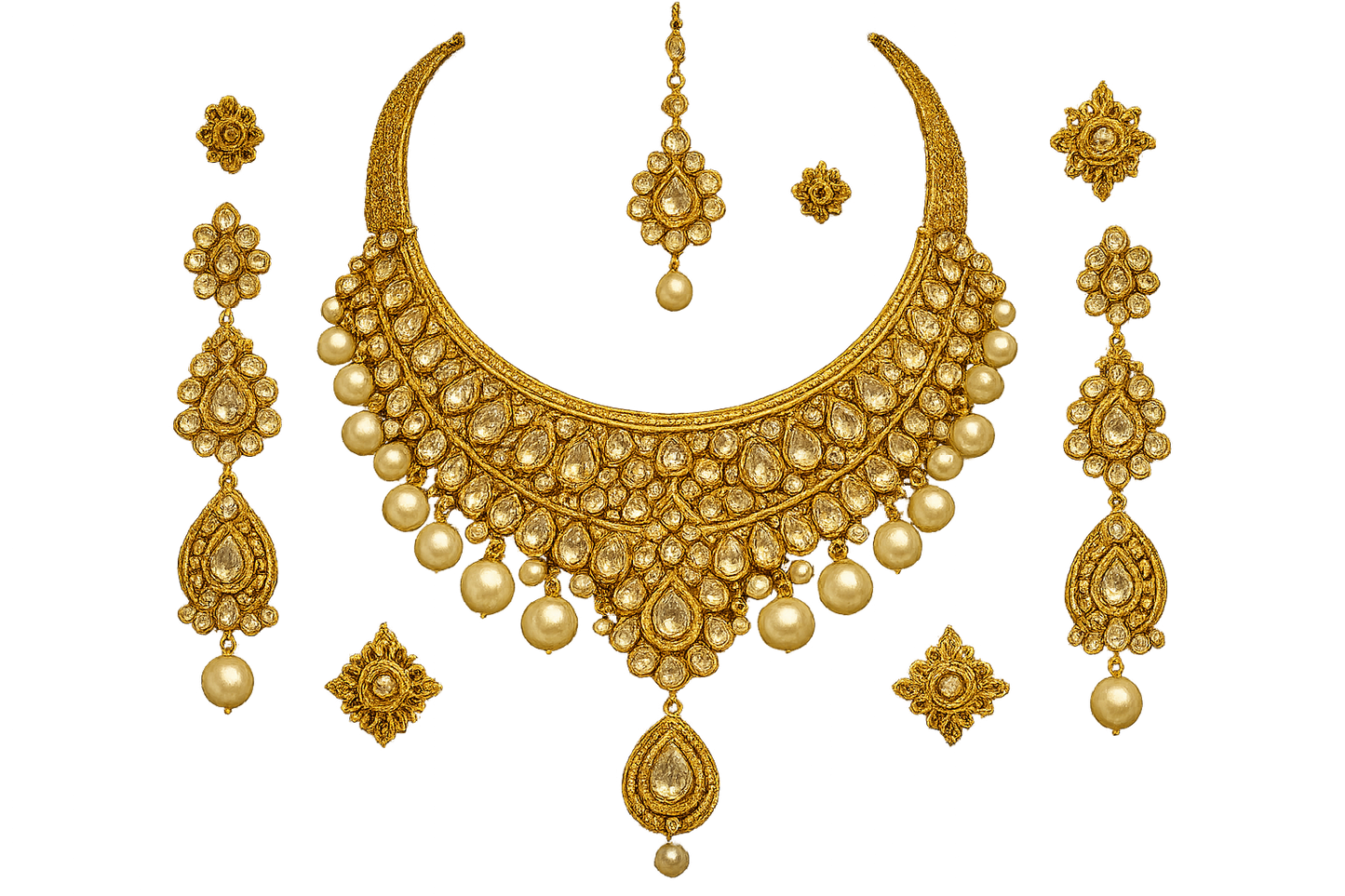 Kundan Bridal Set 42 with pearl give the image in png format no background 