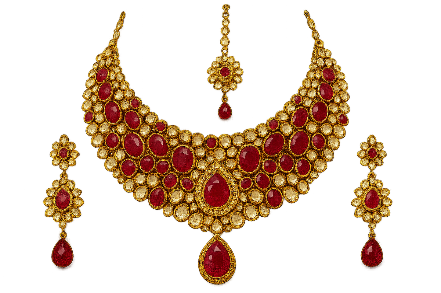 Kundan Bridal Set 42 with ruby give the image in png format no background  