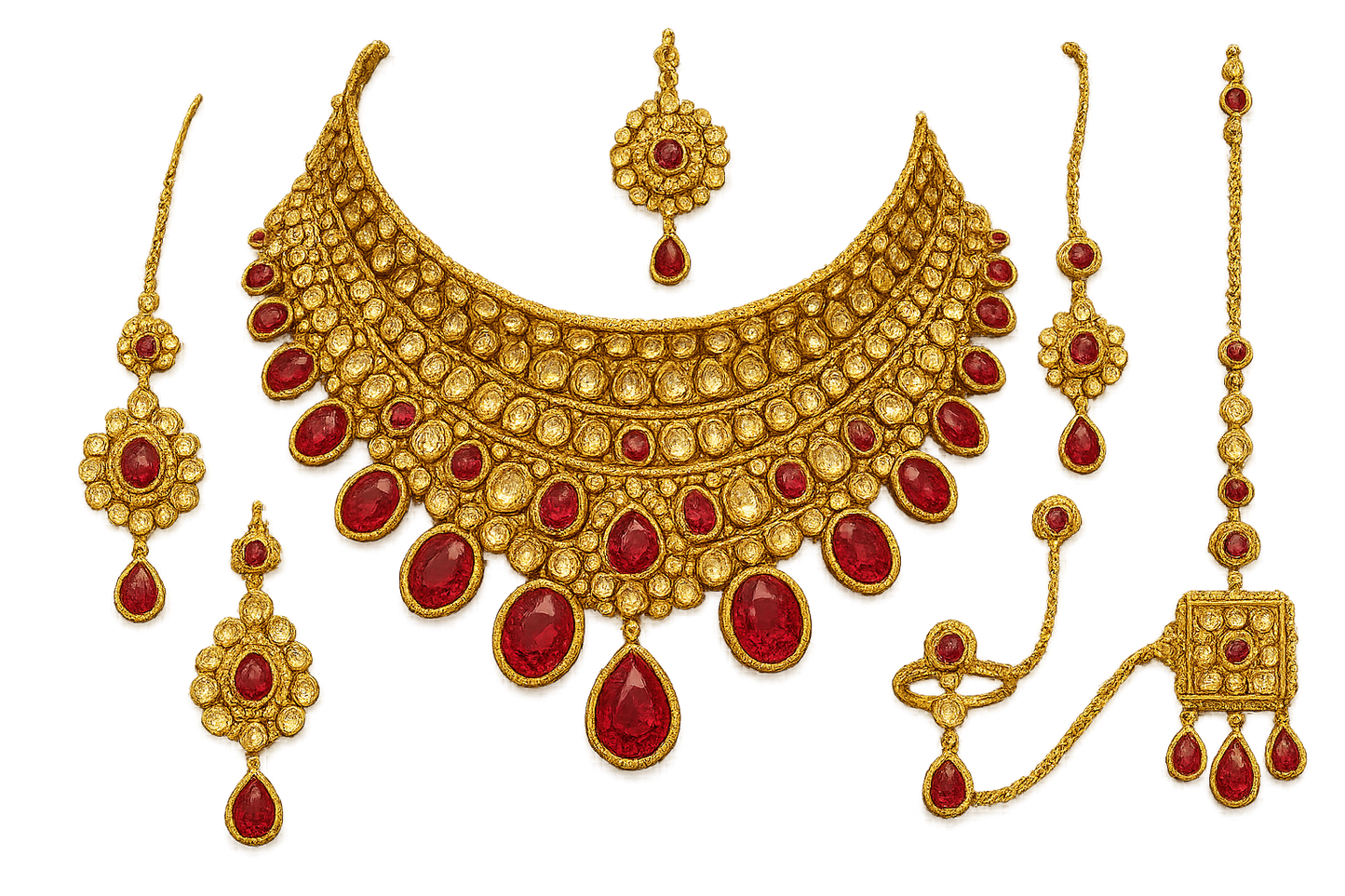 Kundan Bridal Set 42 with ruby give the image in png format no background  