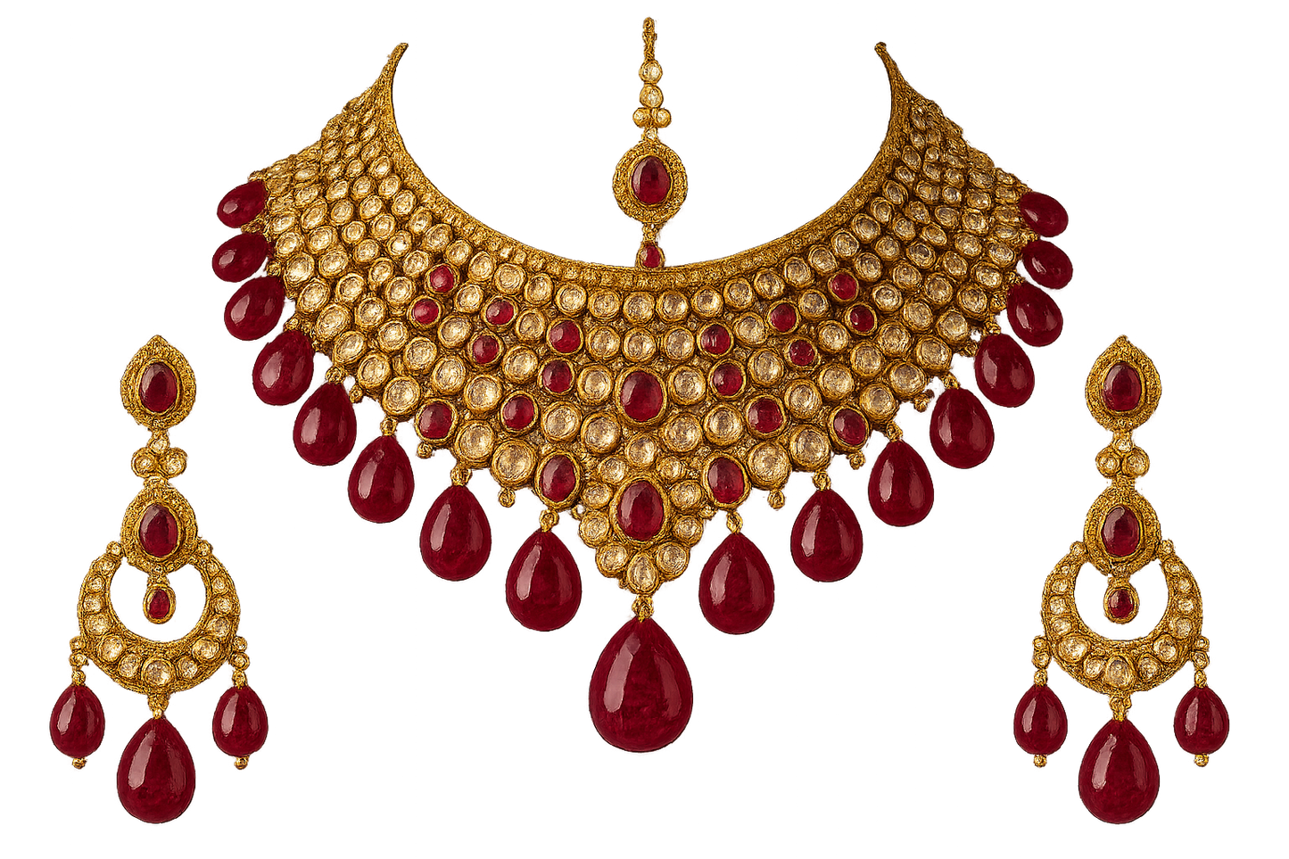 Kundan Bridal Set 42 with ruby give the image in png format no background  