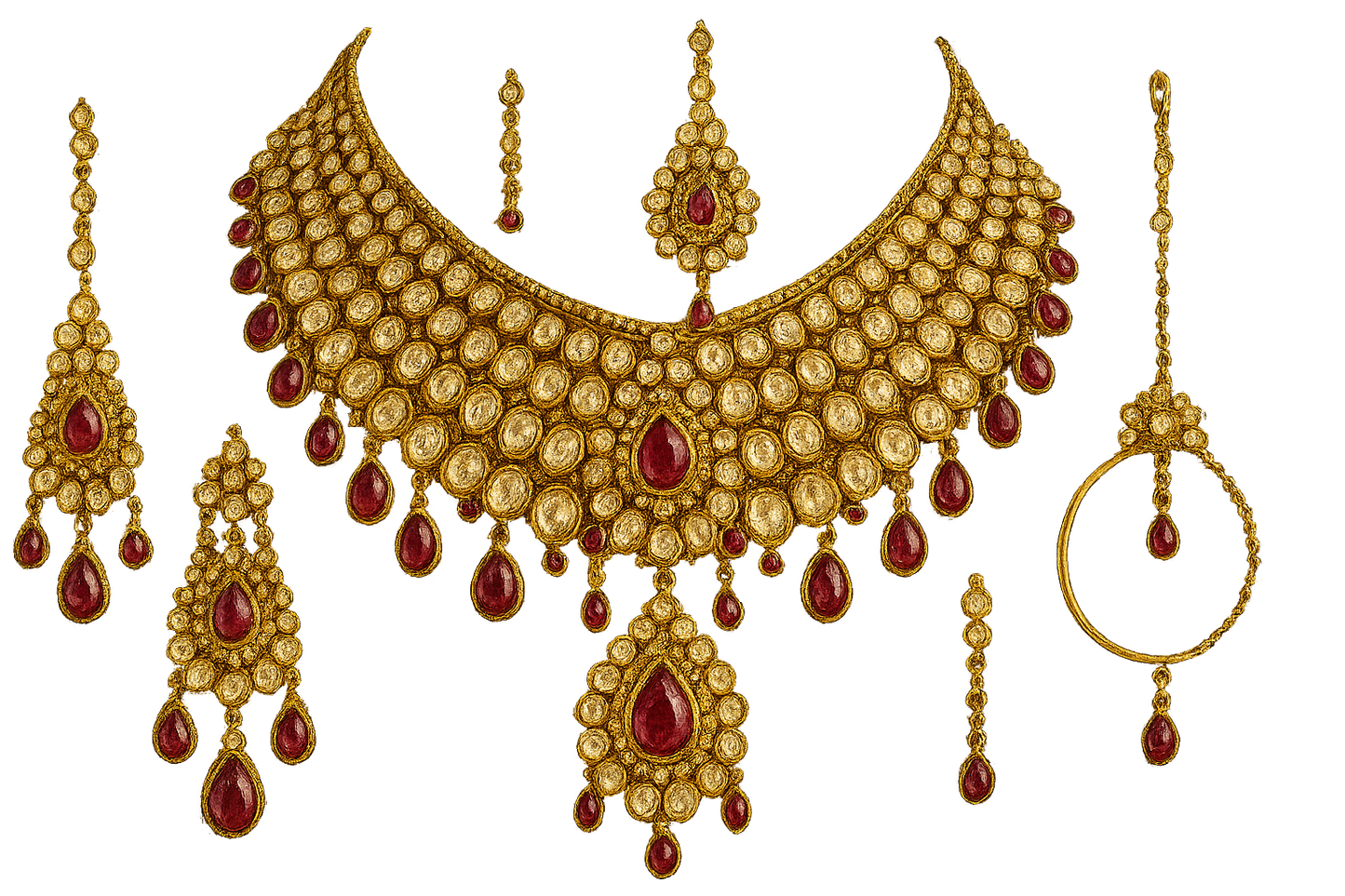 Kundan Bridal Set 42 with ruby give the image in png format no background  