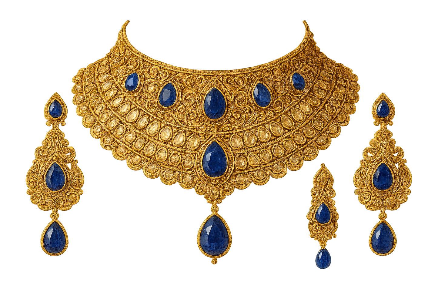 Kundan Bridal Set 42 with sapphire give the image in png format no background  
