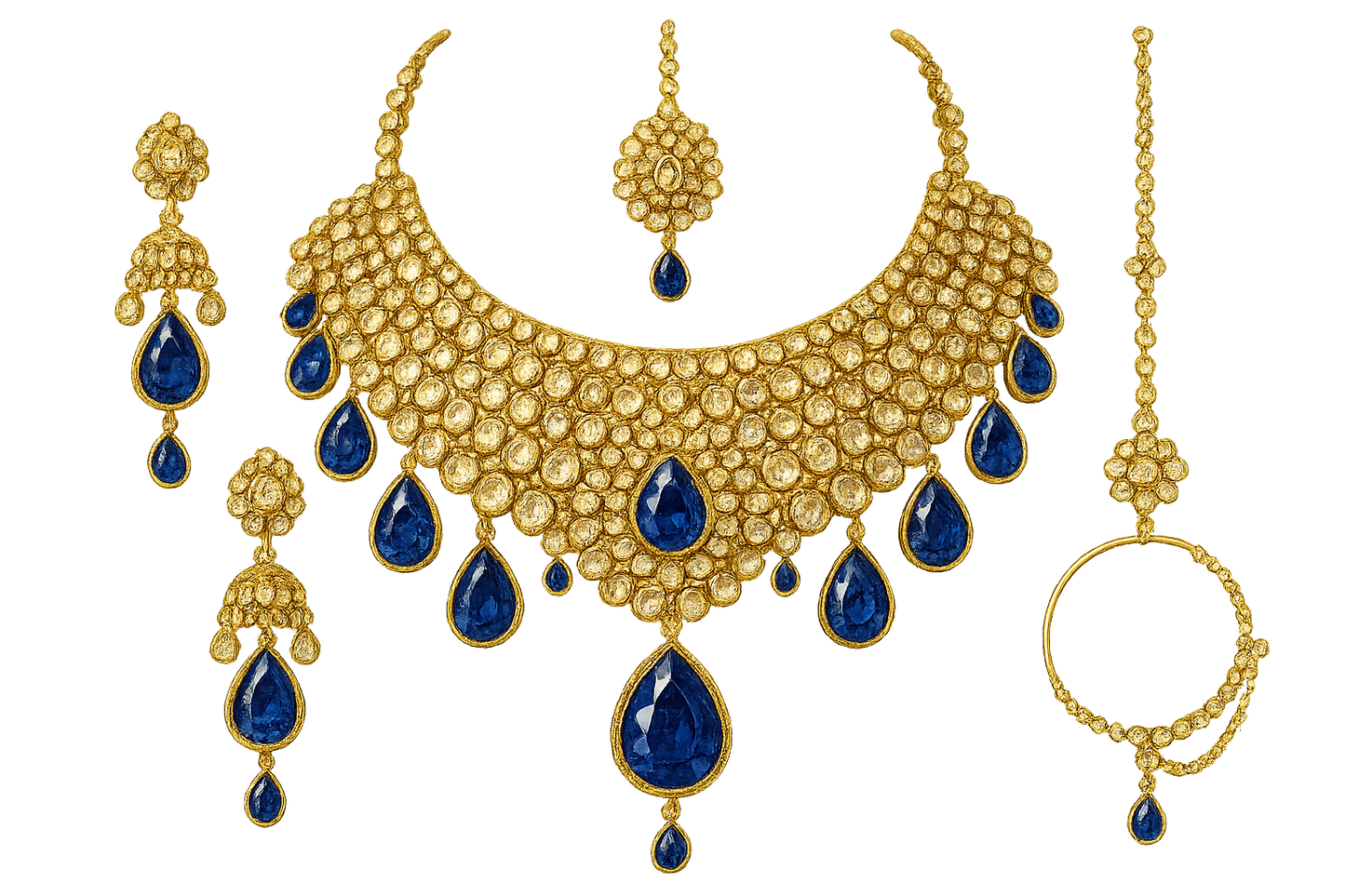 Kundan Bridal Set 42 with sapphire give the image in png format no background  
