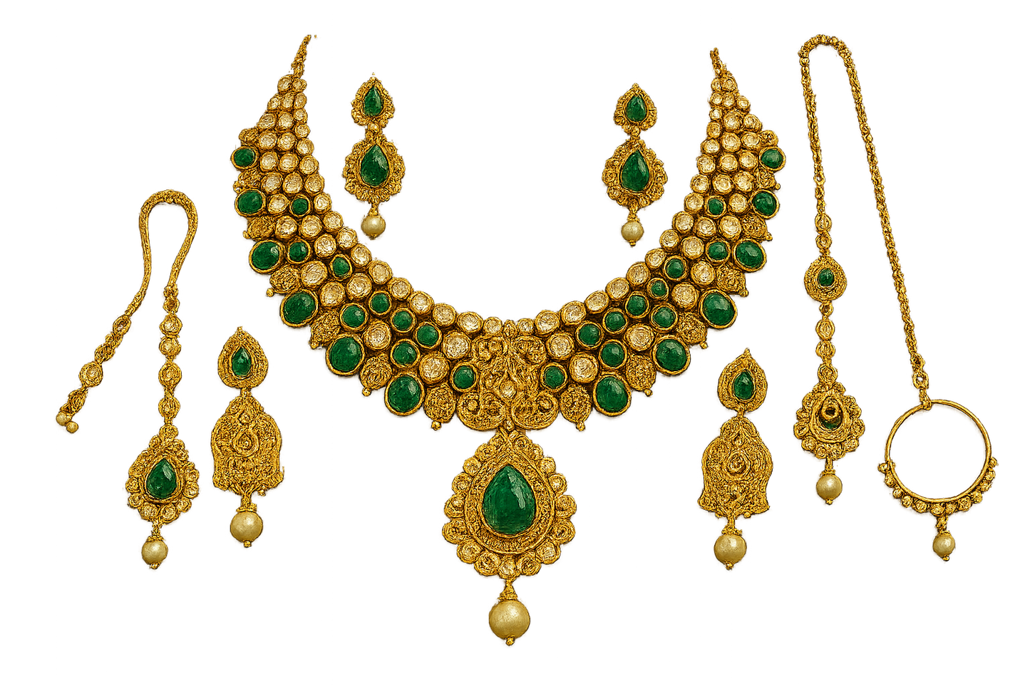 Kundan Bridal Set 46 with emerald give the image in png format no background  