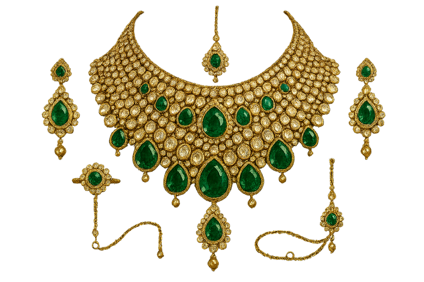 Kundan Bridal Set 46 with emerald give the image in png format no background  