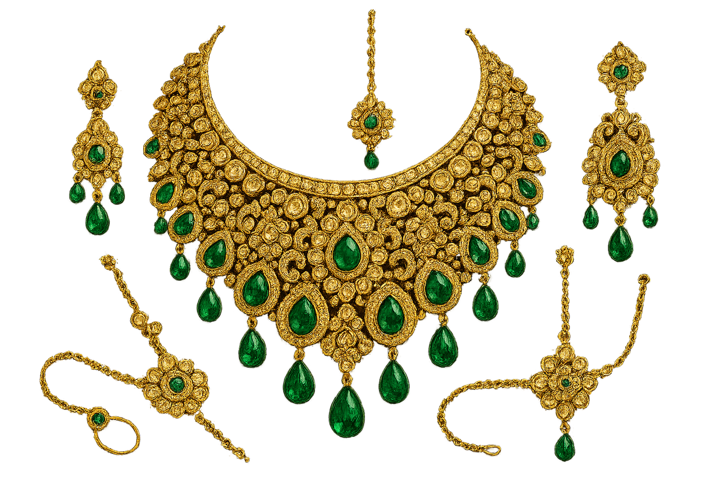 Kundan Bridal Set 46 with emerald give the image in png format no background  