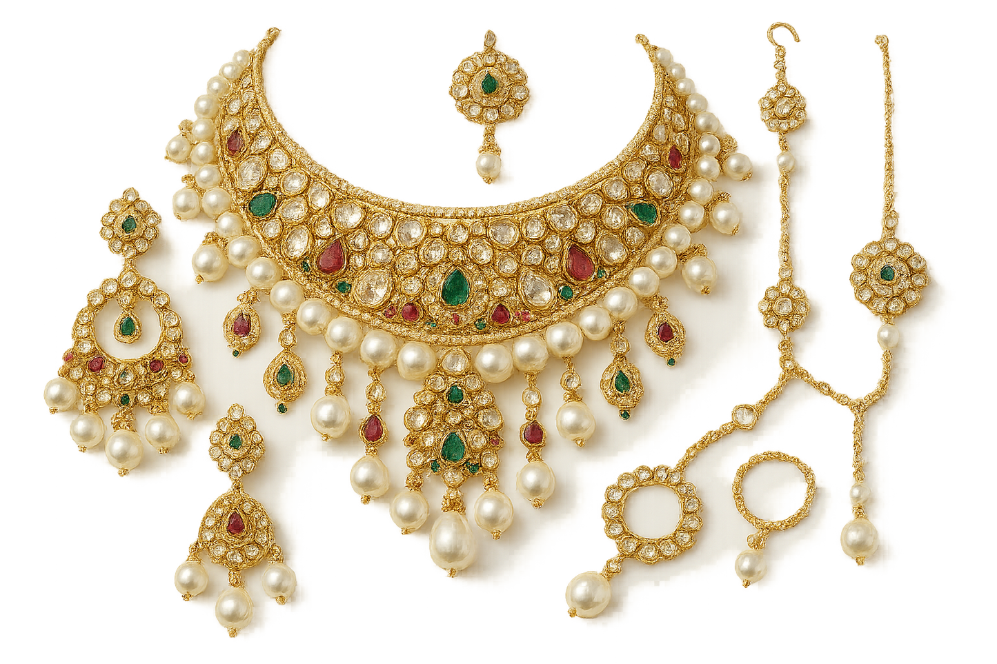  Kundan Bridal Set 46 with pearl give the image in png format no background  