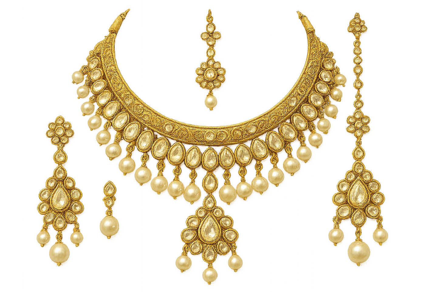 Kundan Bridal Set 46 with pearl give the image in png format no background  