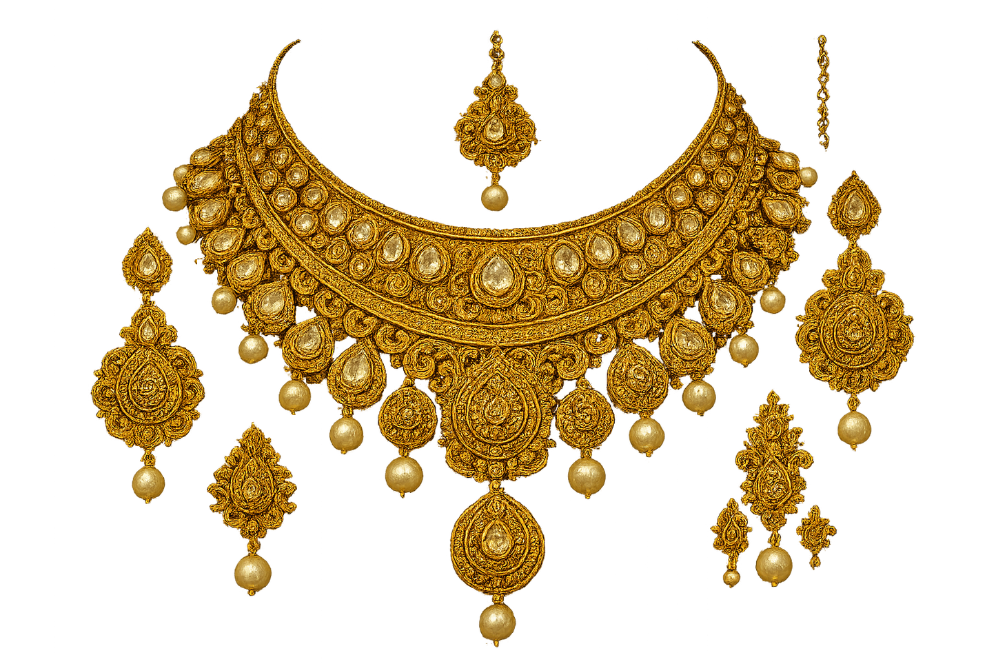 Kundan Bridal Set 46 with pearl give the image in png format no background  