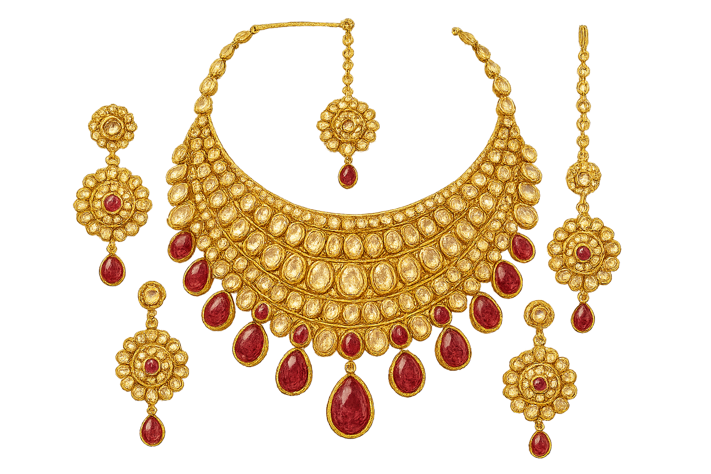 Kundan Bridal Set 46 with ruby give the image in png format no background  