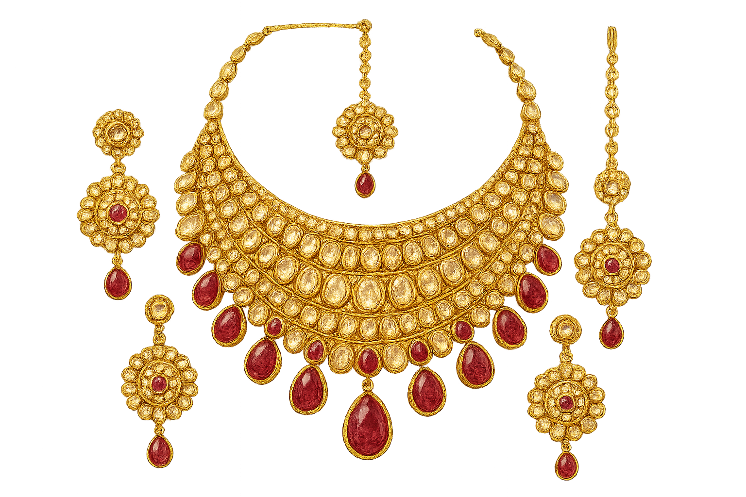 Kundan Bridal Set 46 with ruby give the image in png format no background  