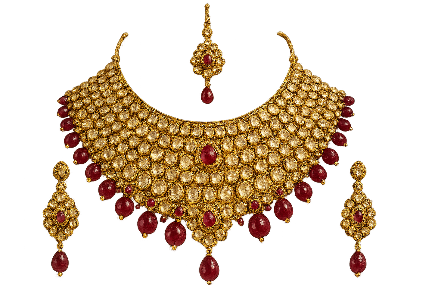 Kundan Bridal Set 46 with ruby give the image in png format no background  