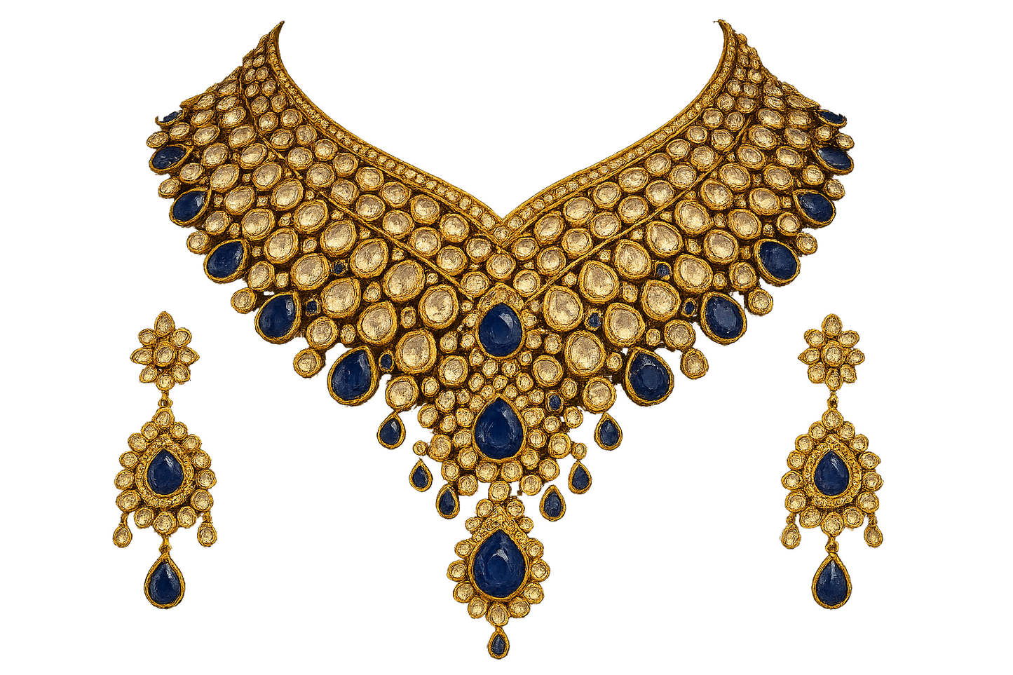 Kundan Bridal Set 46 with sapphire give the image in png format no background  