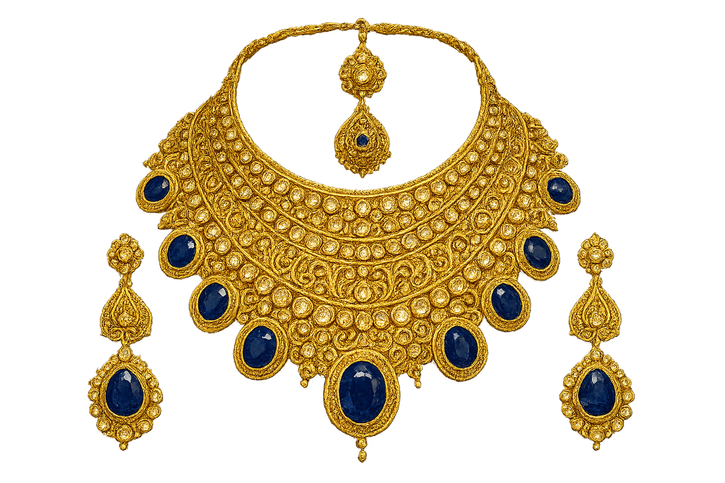 Kundan Bridal Set 46 with sapphire give the image in png format no background 
