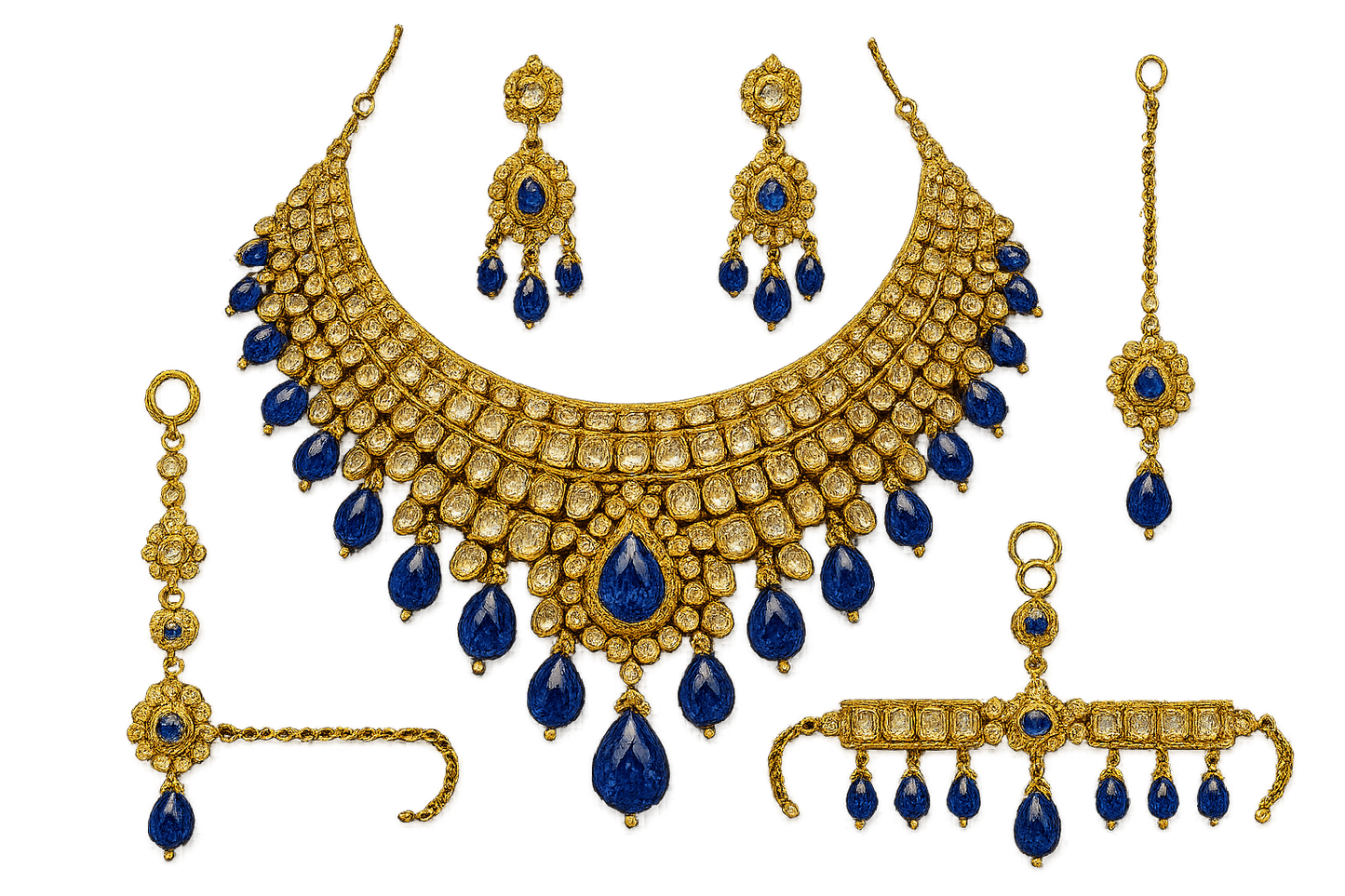 Kundan Bridal Set 46 with sapphire give the image in png format no background  