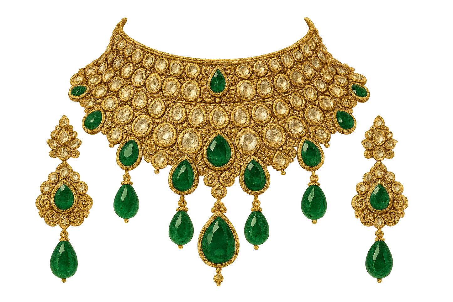 Kundan Bridal Set 49 with emerald give the image in png format no background  