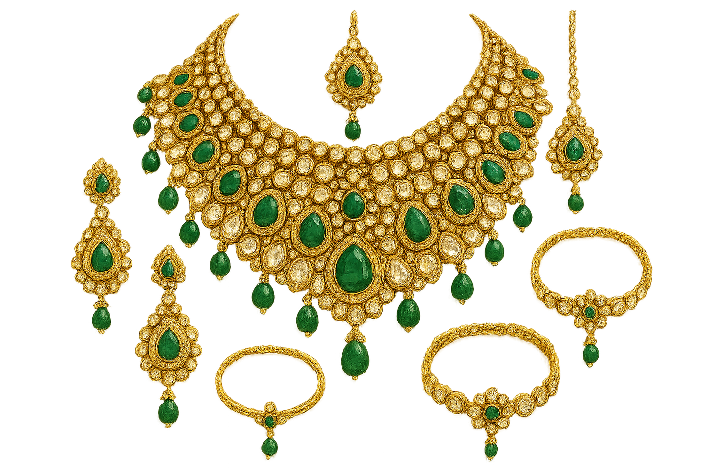 Kundan Bridal Set 49 with emerald give the image in png format no background  
