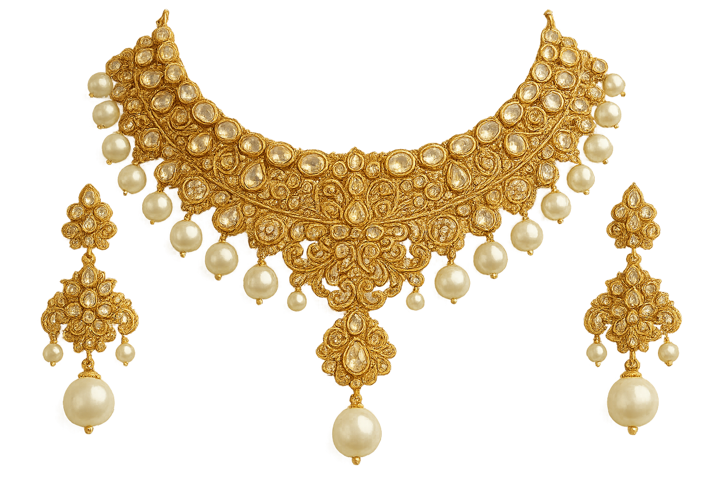 Kundan Bridal Set 49 with pearl give the image in png format no background 
