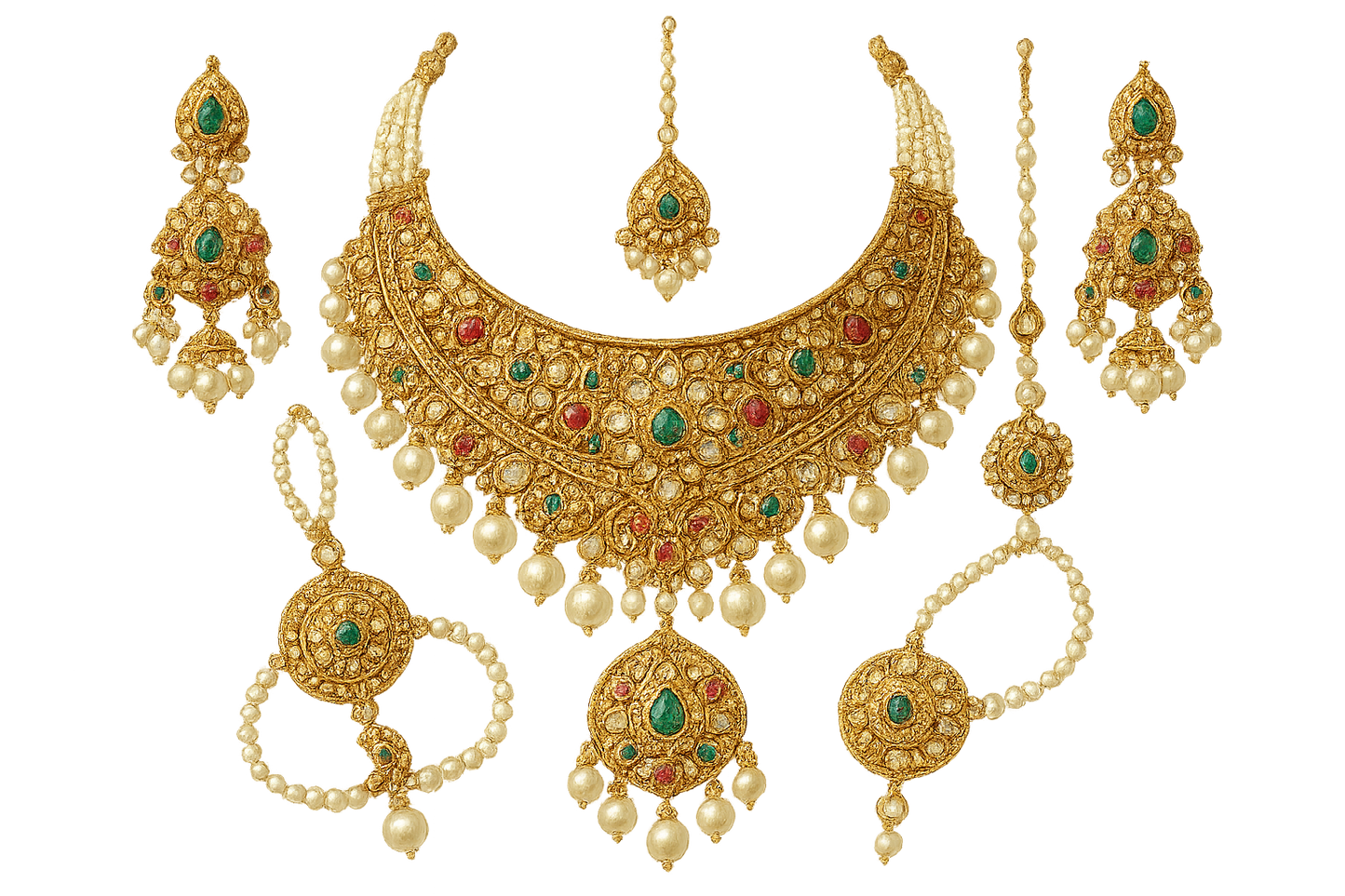 Kundan Bridal Set 49 with pearl give the image in png format no background  