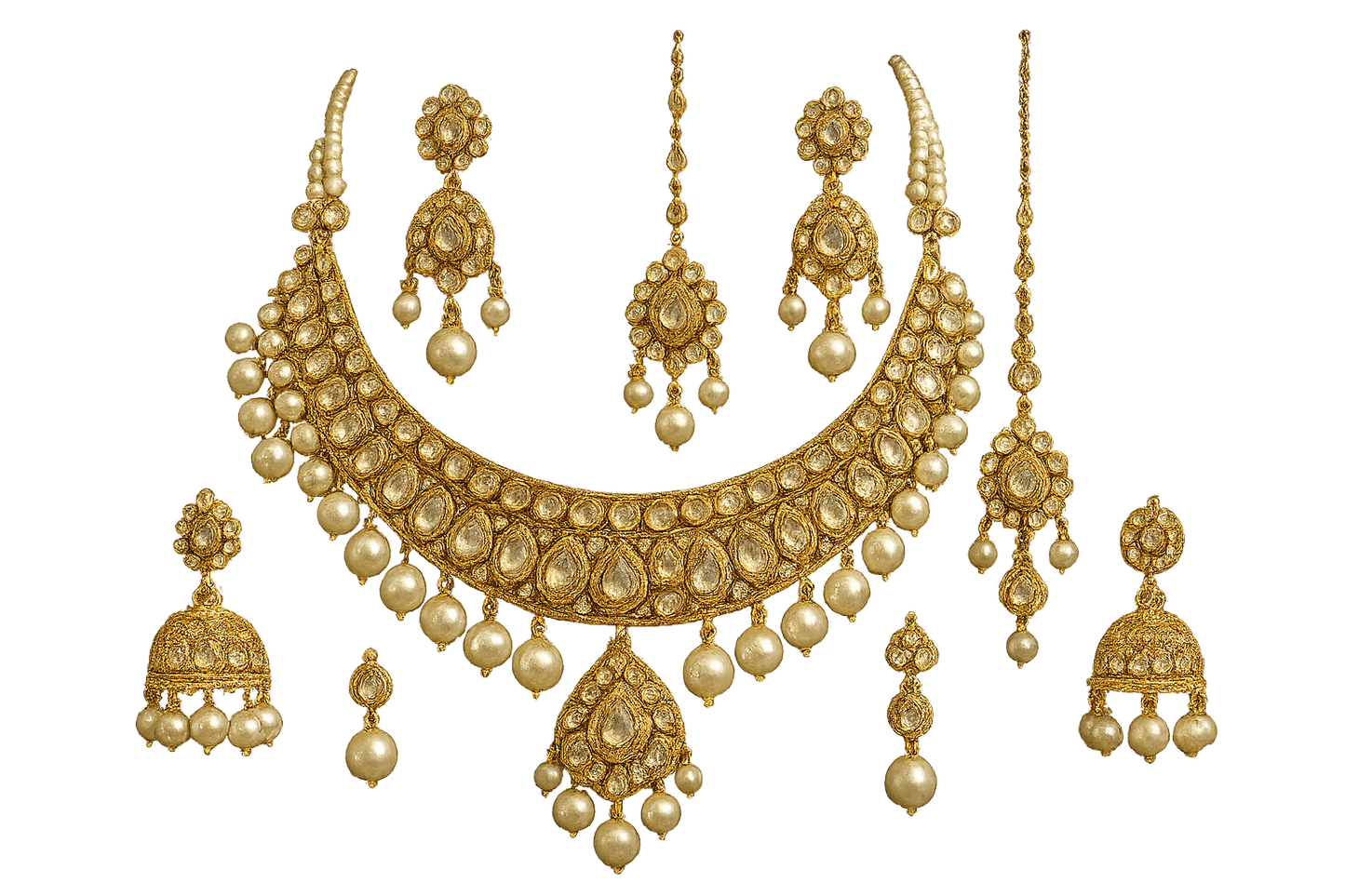 Kundan Bridal Set 49 with pearl give the image in png format no background  