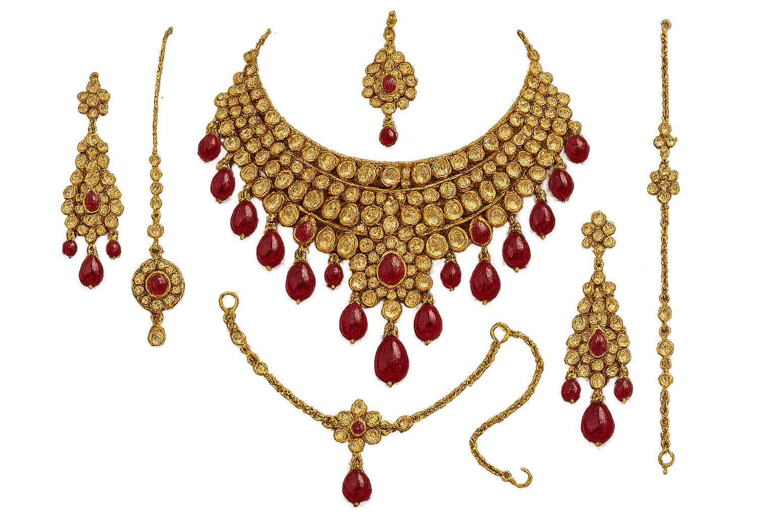 Kundan Bridal Set 49 with ruby give the image in png format no background  