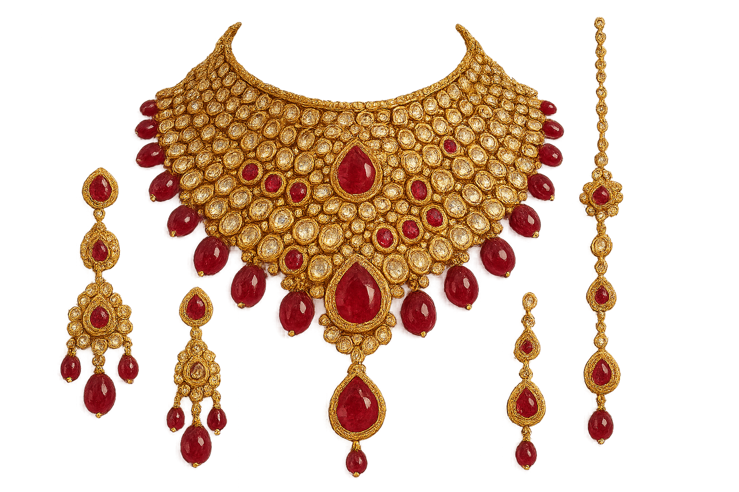 Kundan Bridal Set 49  with ruby give the image in png format no background 