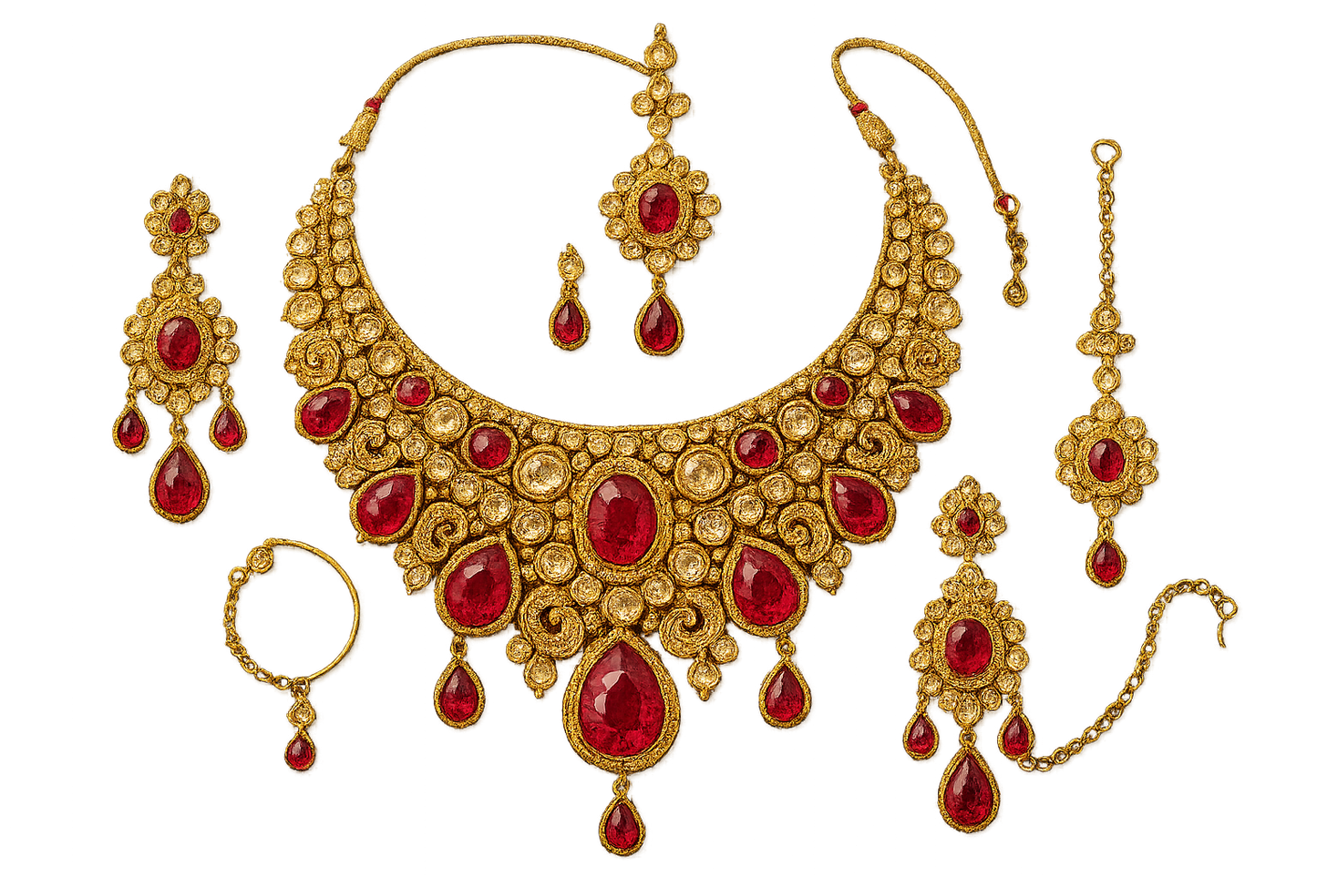 Kundan Bridal Set 49 with ruby give the image in png format no background  