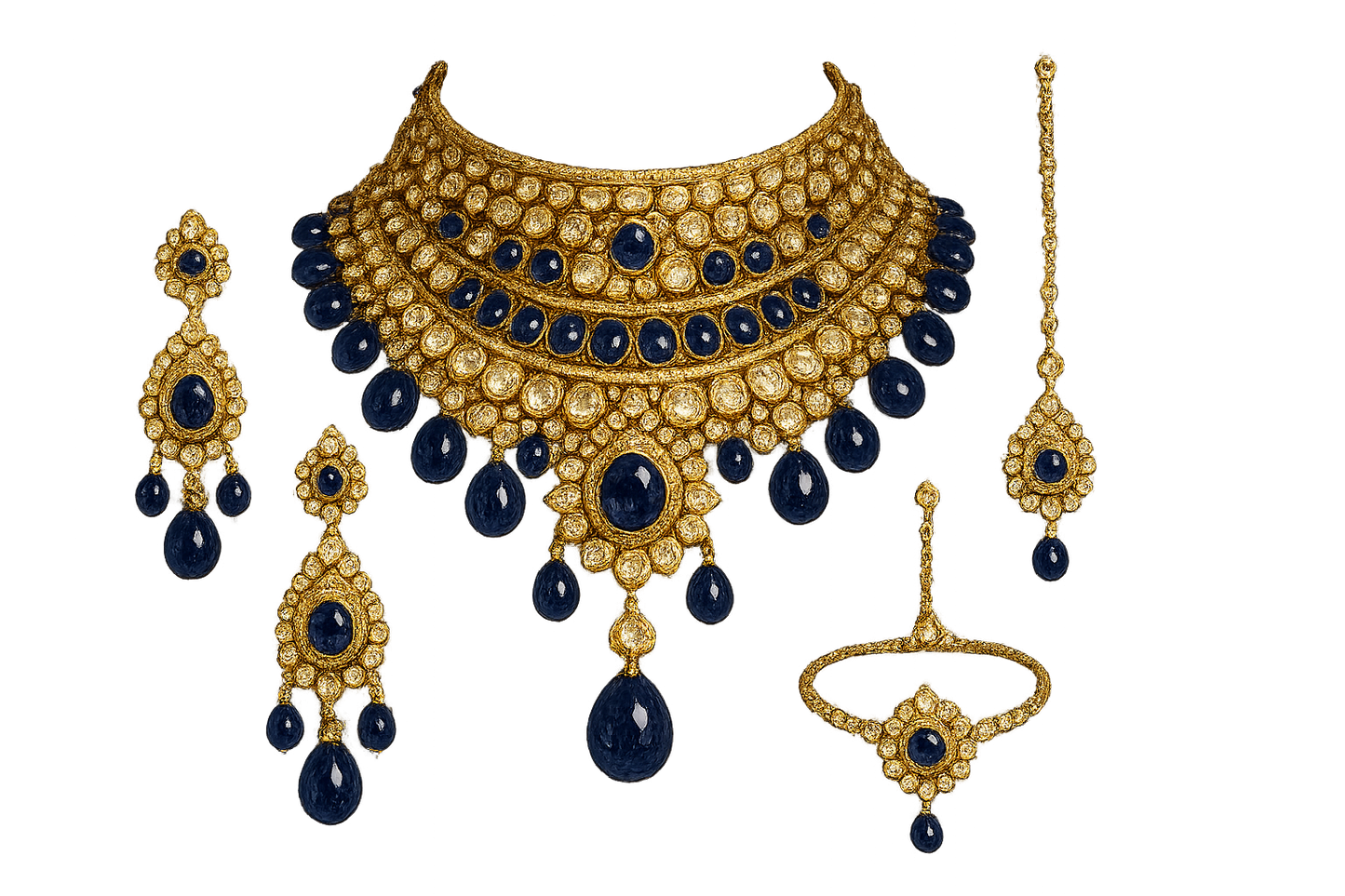 Kundan Bridal Set 49 with sapphire give the image in png format no background  