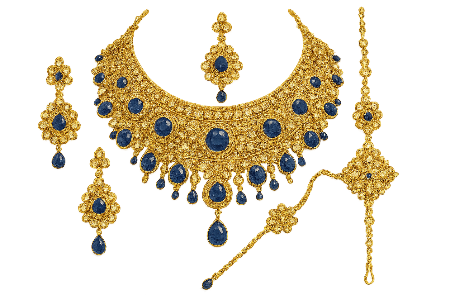 Kundan Bridal Set 49 with sapphire give the image in png format no background  