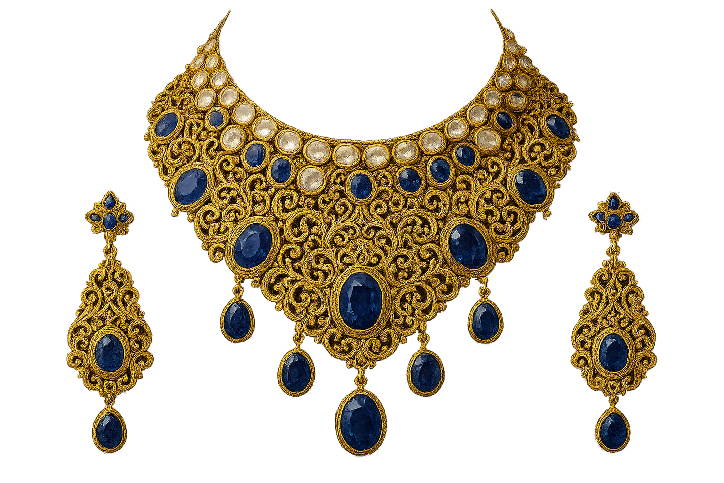 Kundan Bridal Set 49 with sapphire give the image in png format no background 