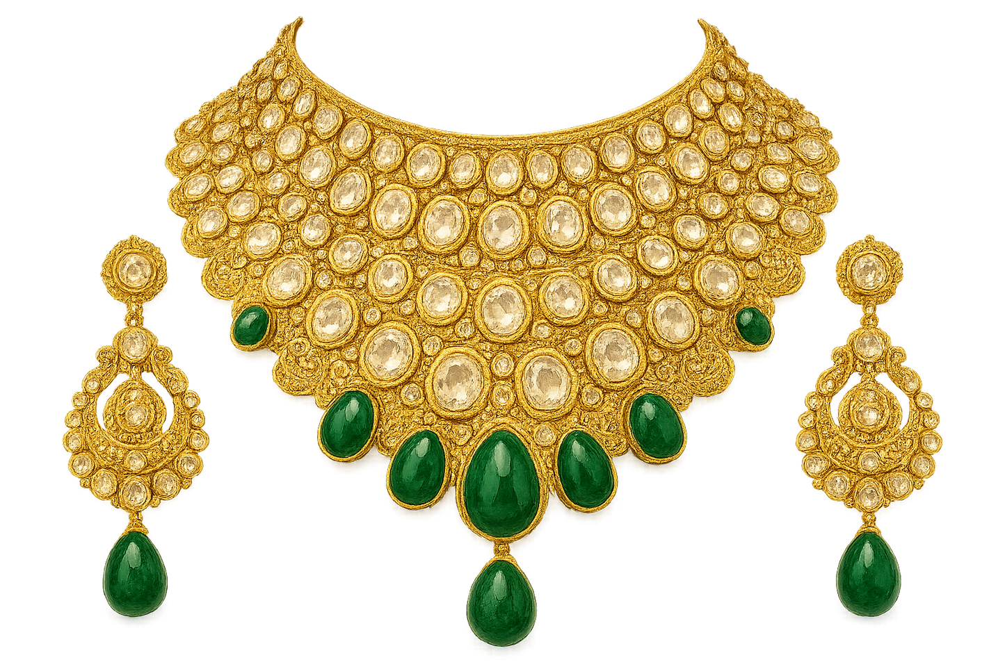 Kundan Bridal Set 53 with emerald give the image in png format no background 