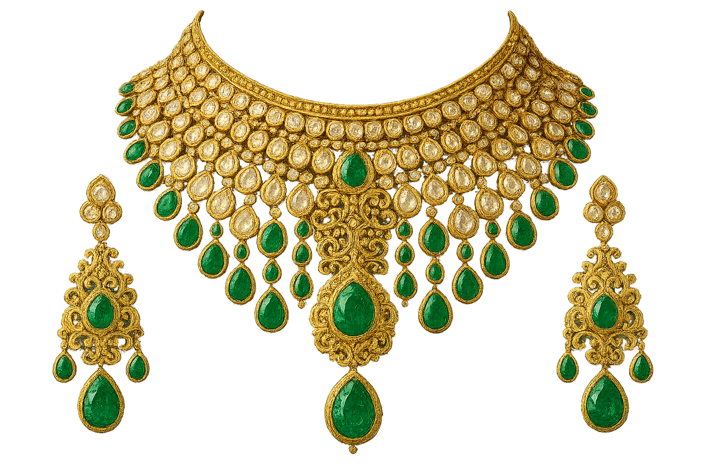 Kundan Bridal Set 53 with emerald give the image in png format no background 