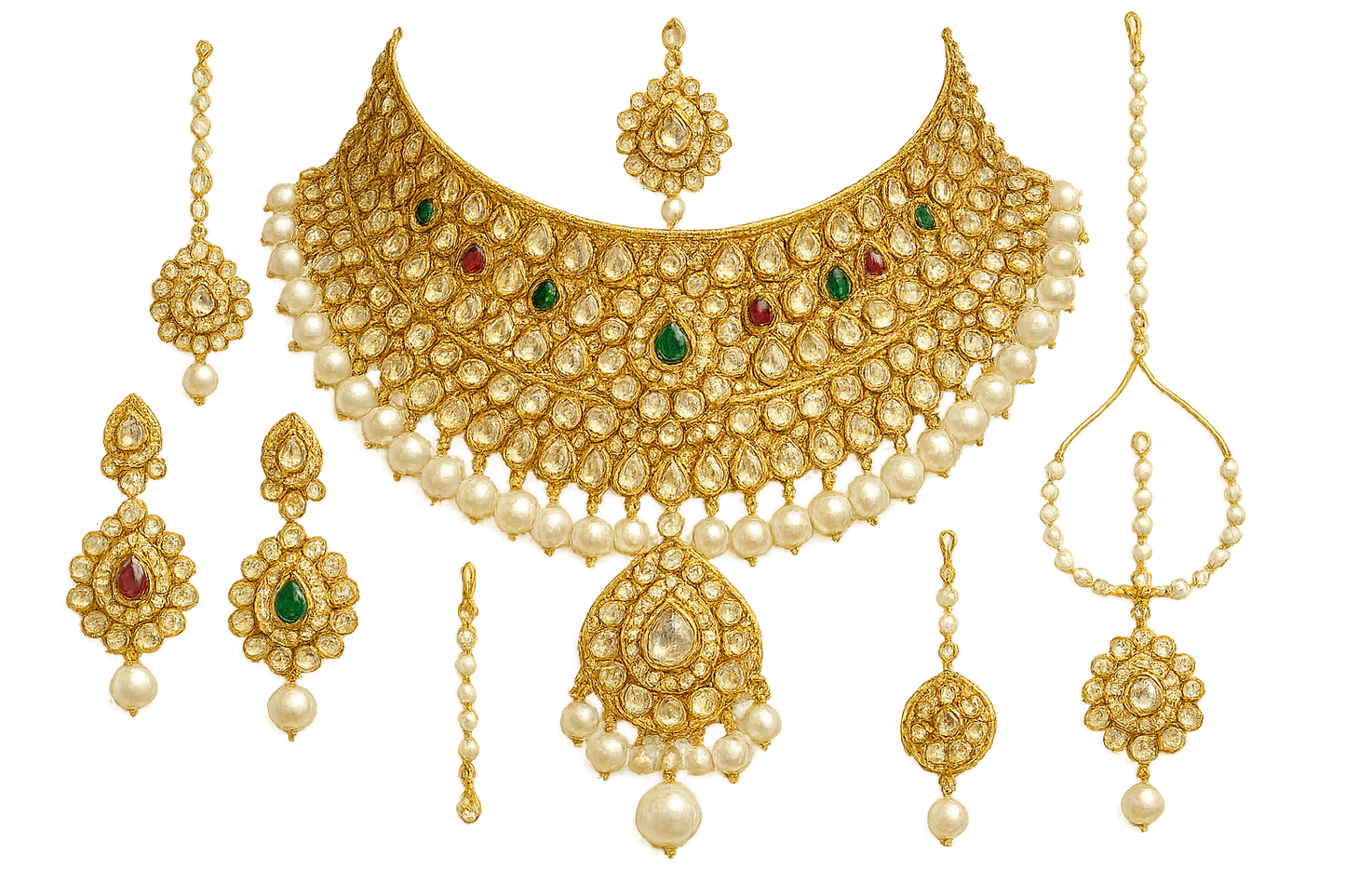 Kundan Bridal Set 53 with pearl give the image in png format no background 