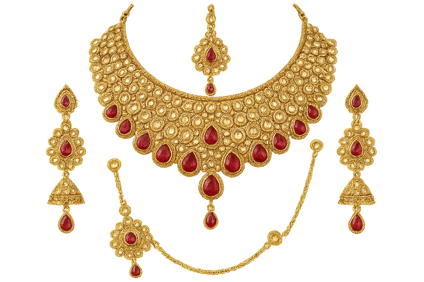 Kundan Bridal Set 53 with ruby give the image in png format no background 