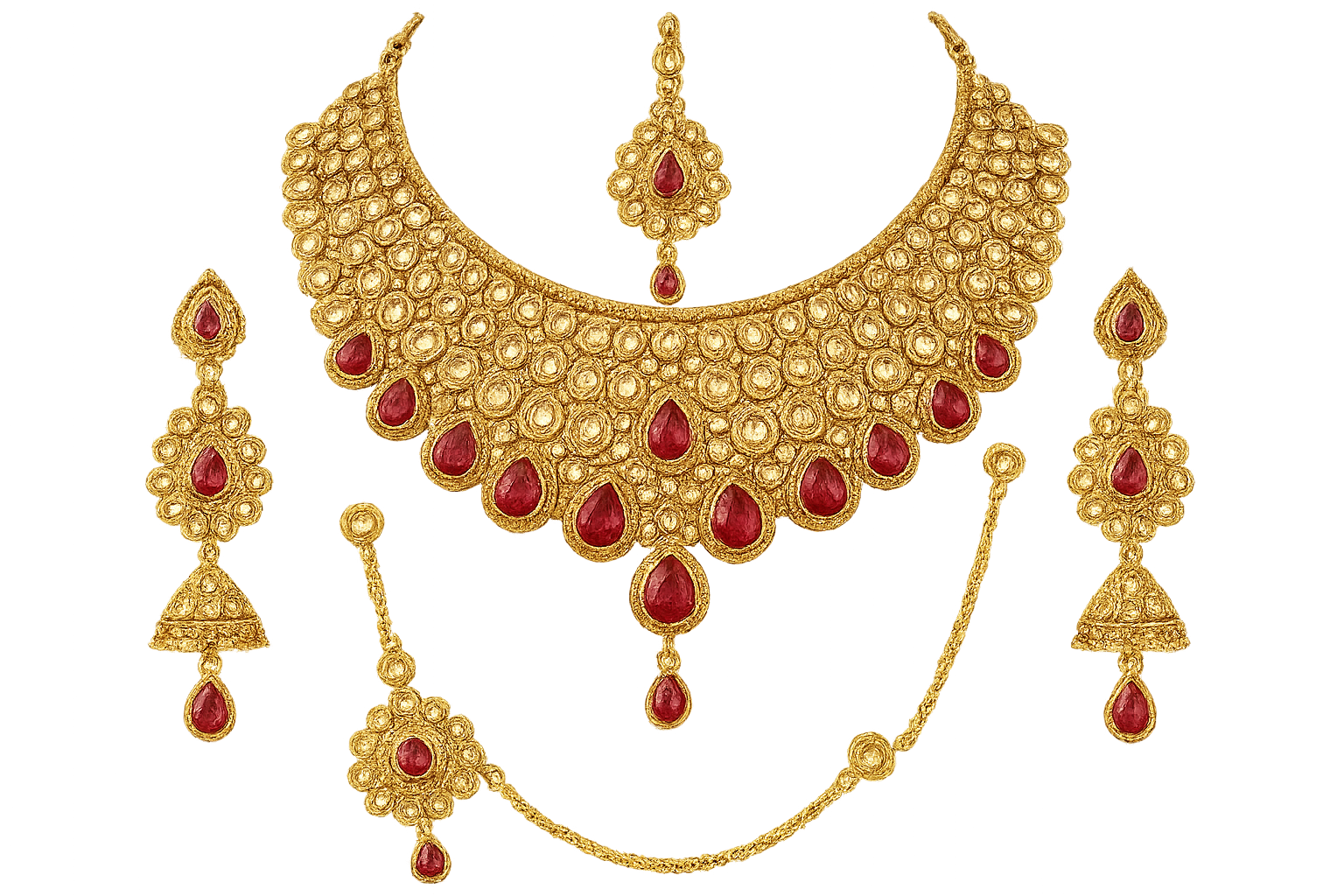 Kundan Bridal Set 53 with ruby give the image in png format no background 