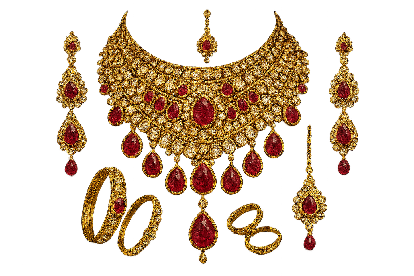 Kundan Bridal Set 53 with ruby give the image in png format no background 