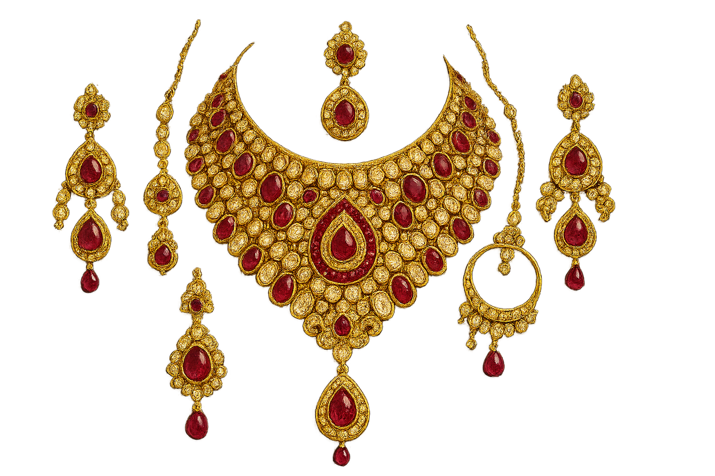Kundan Bridal Set 53 with ruby give the image in png format no background 