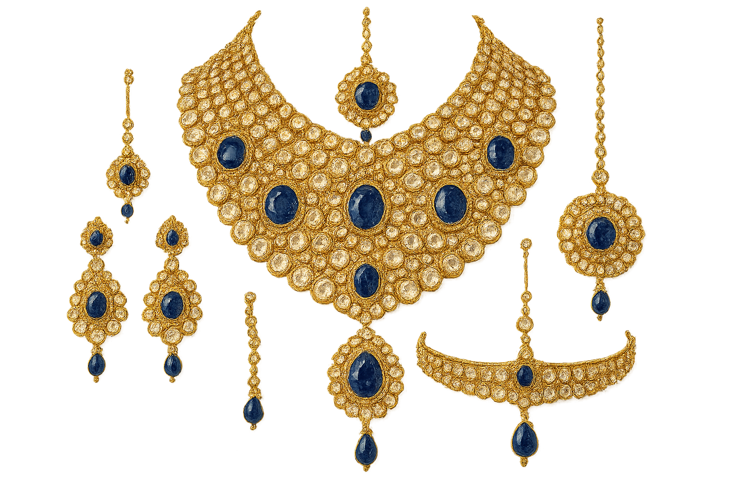 Kundan Bridal Set 53 with sapphire give the image in png format no background