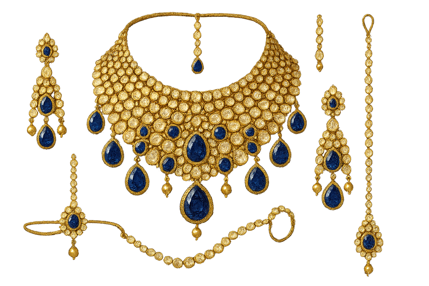 Kundan Bridal Set 53 with sapphire give the image in png format no background 