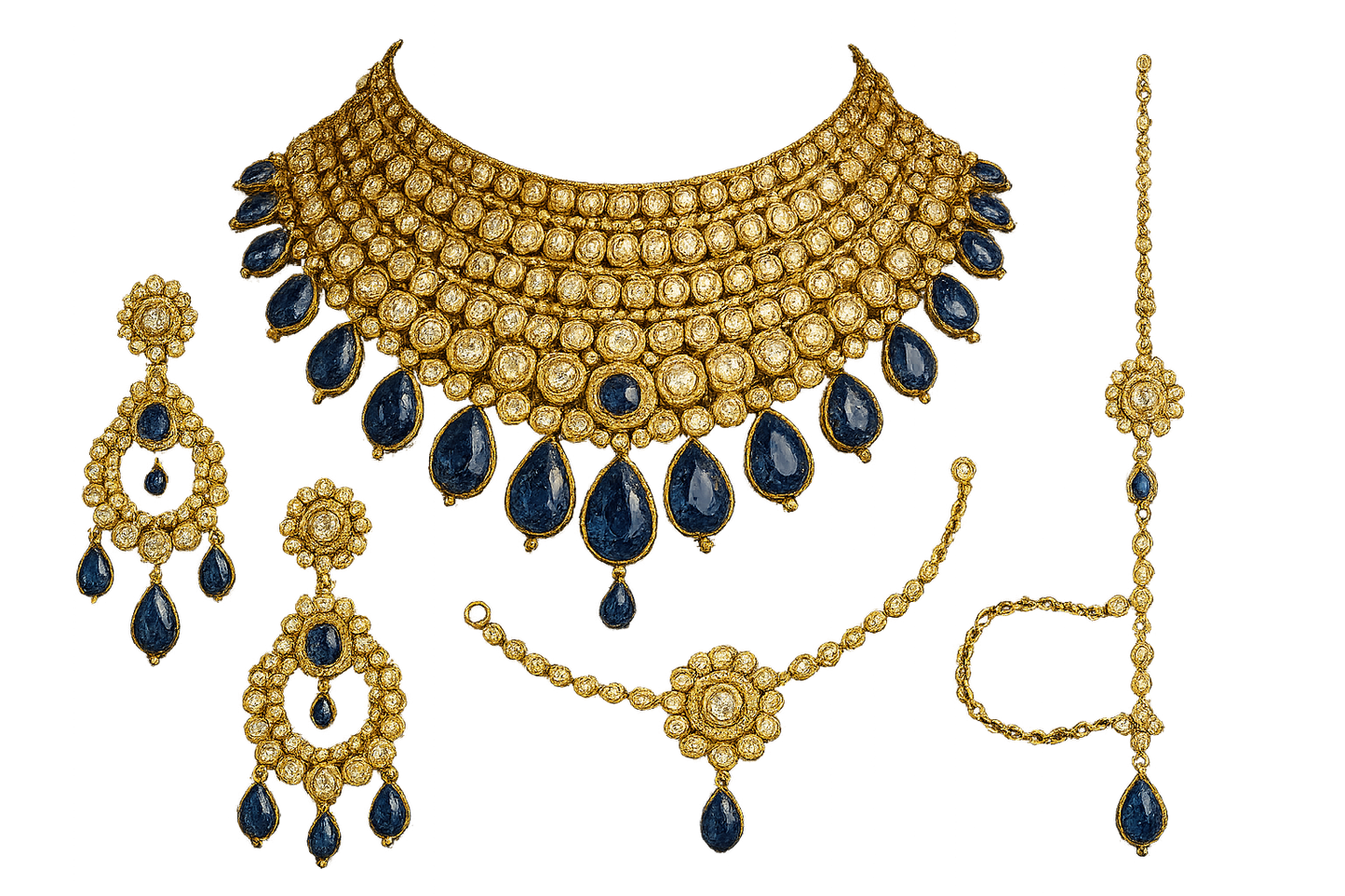 Kundan Bridal Set 53 with sapphire give the image in png format no background 