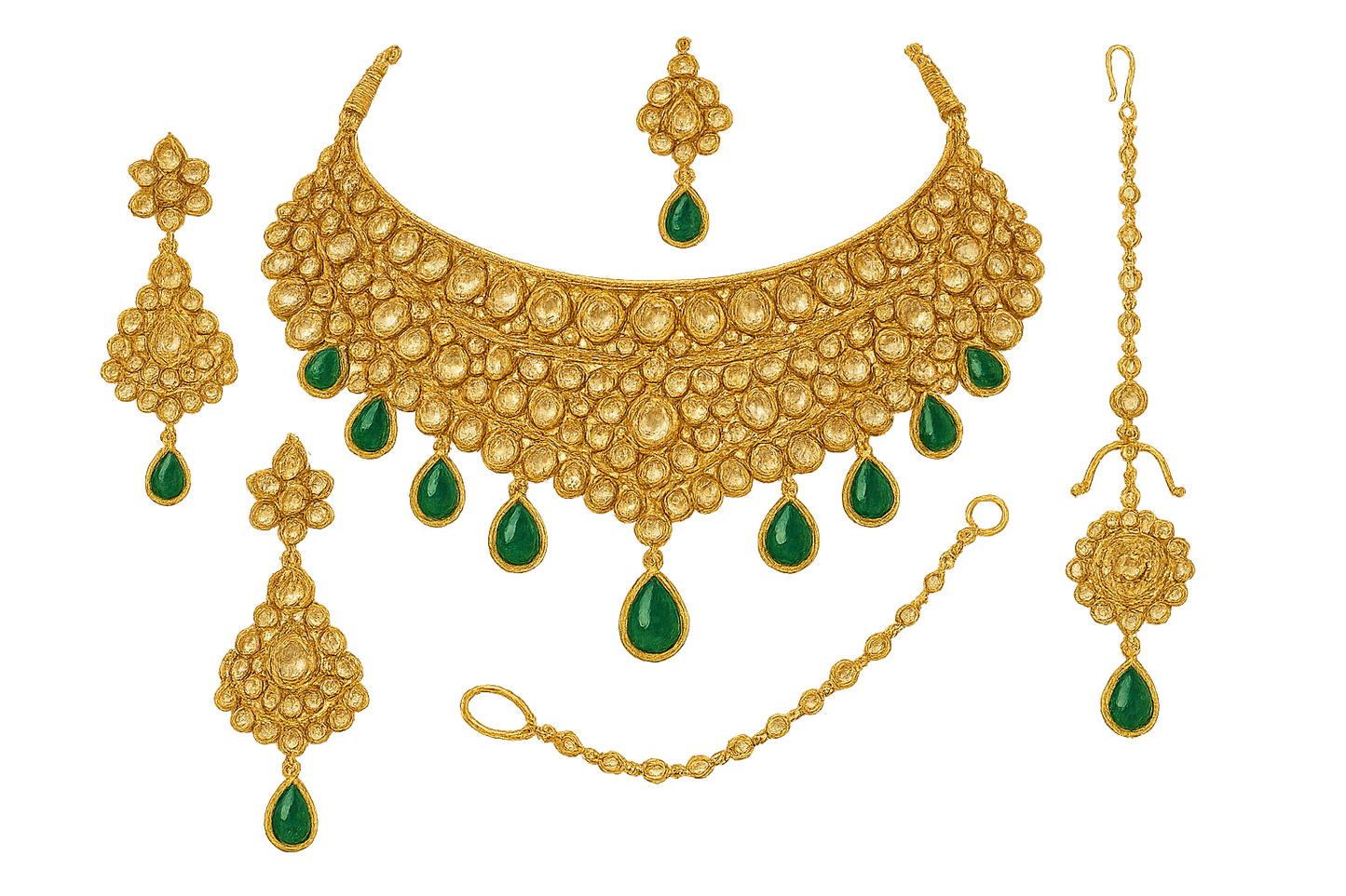 Kundan Bridal Set 67 with emerald give the image in png format no background