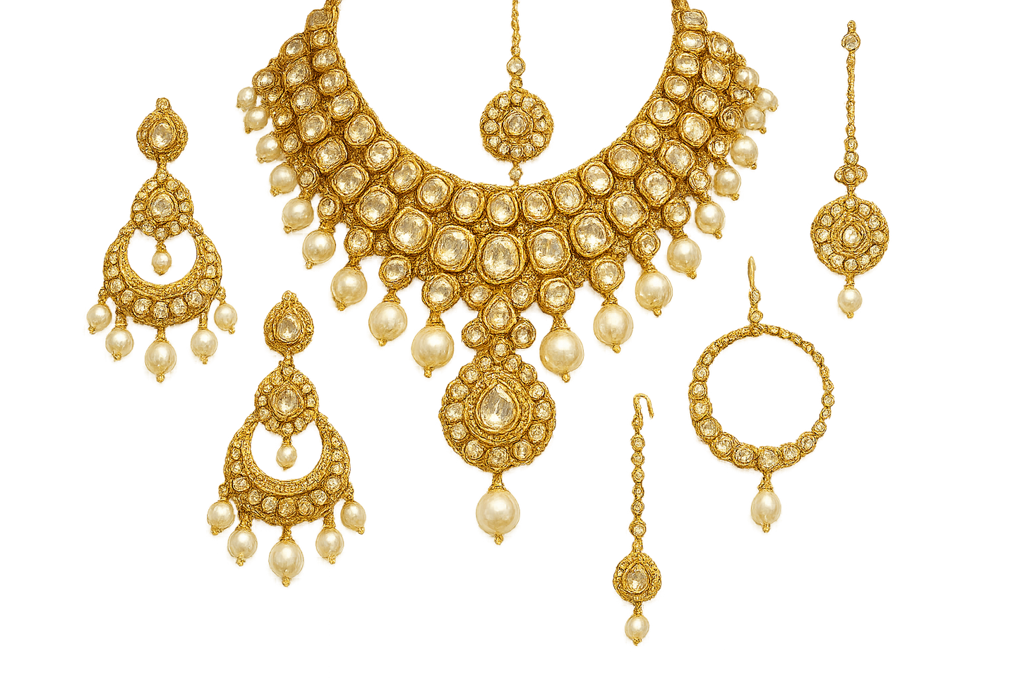 Kundan Bridal Set 67 with pearl  give the image in png format no background 