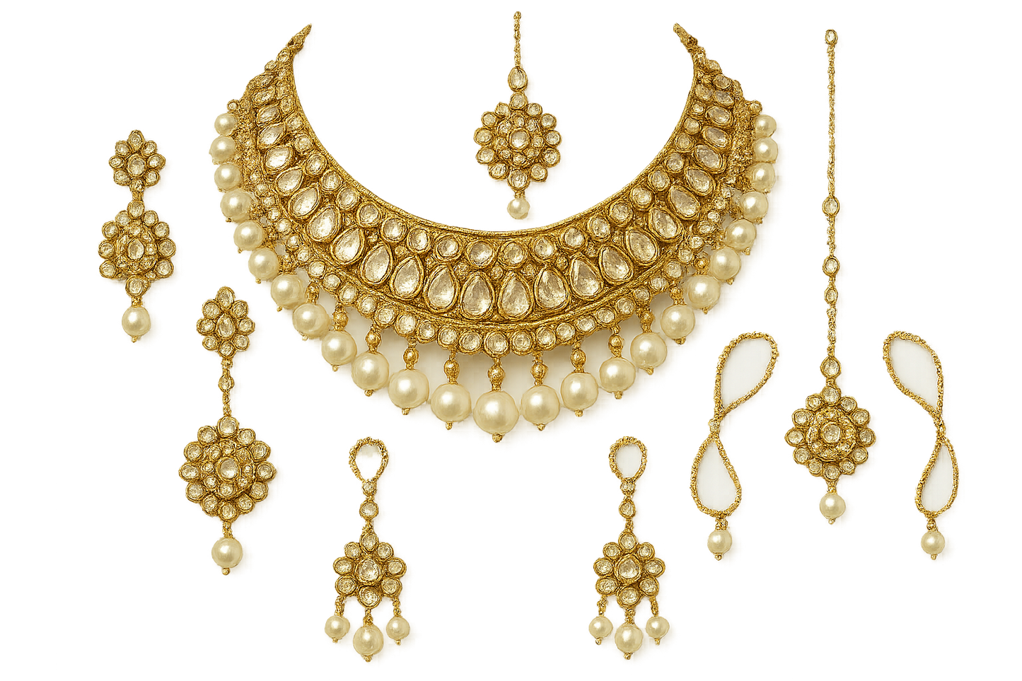 Kundan Bridal Set 67 with pearl  give the image in png format no background 