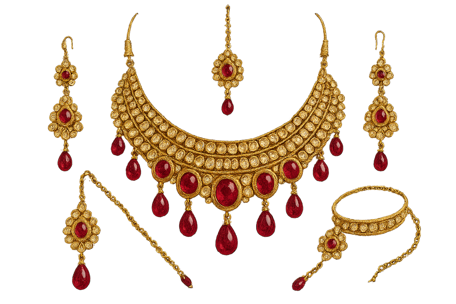 Kundan Bridal Set 67 with ruby give the image in png format no background