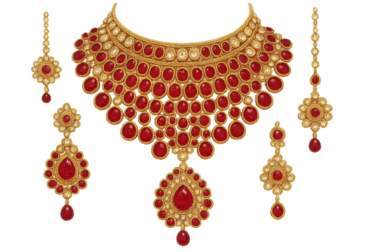 Kundan Bridal Set 67 with ruby  give the image in png format no background 