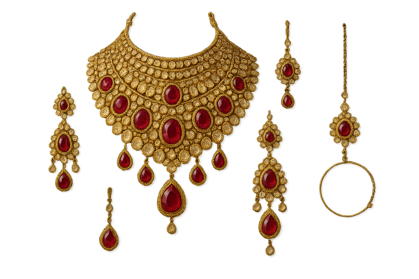 Kundan Bridal Set 67 with ruby  give the image in png format no background  