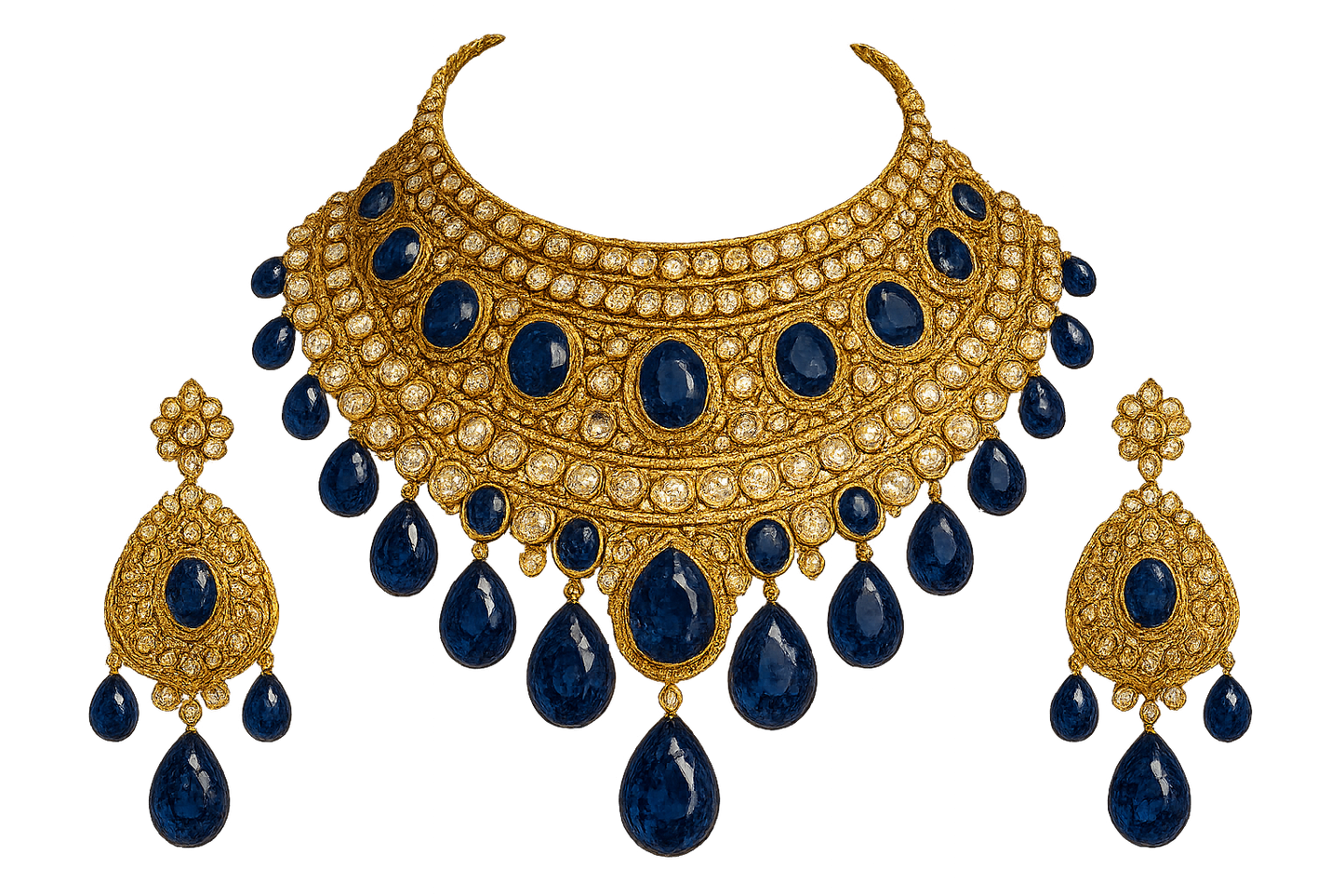 Kundan Bridal Set 67 with sapphire give the image in png format no background 
