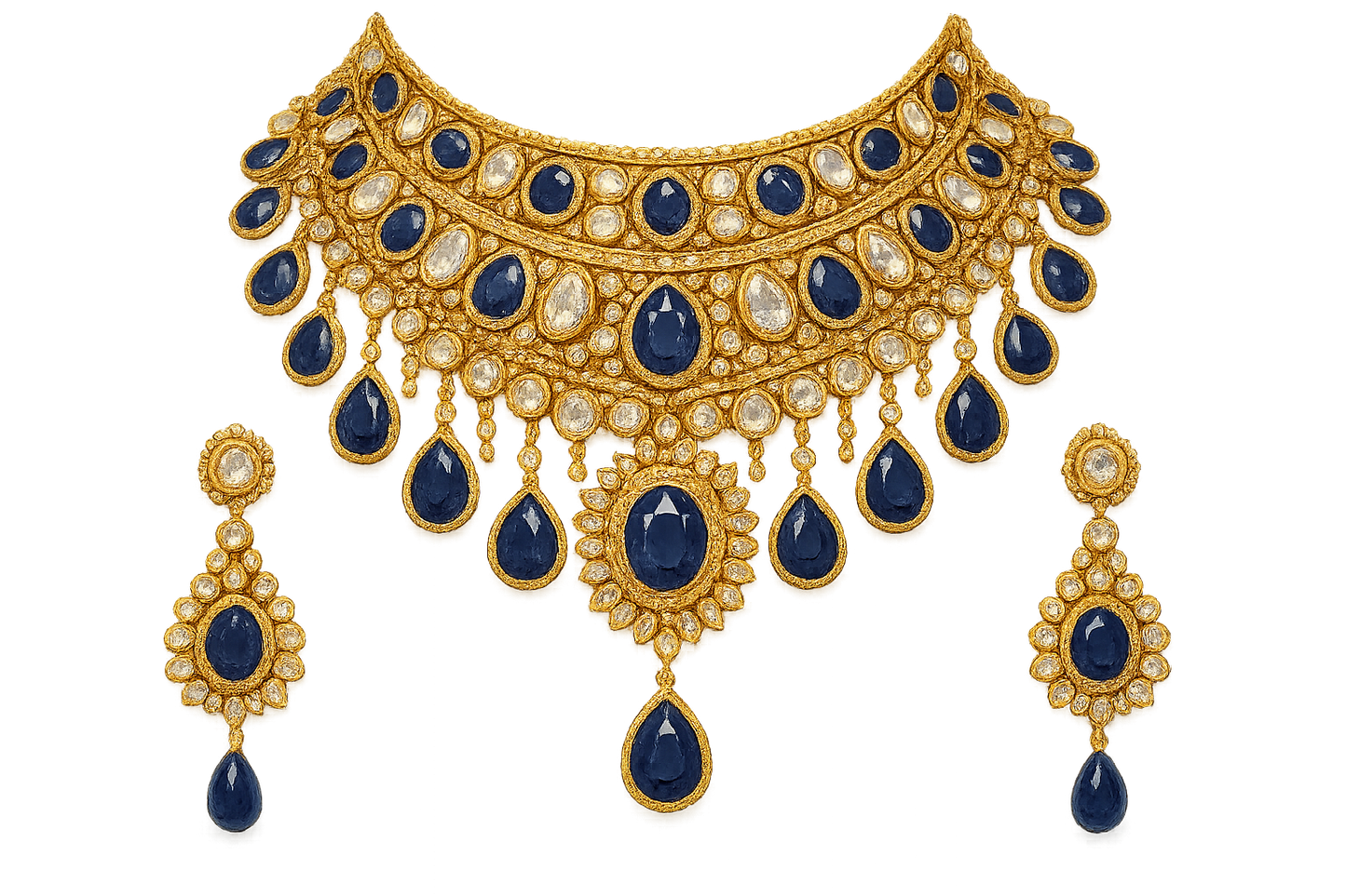 Kundan Bridal Set 67 with sapphire  give the image in png format no background 